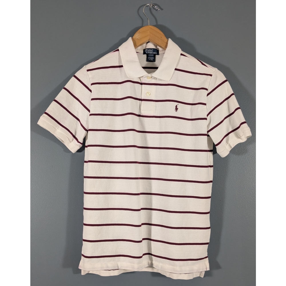 ❤Polo by Ralph Lauren White and Maroon Striped Short Sleeve Shirt Boys XL Flawed
